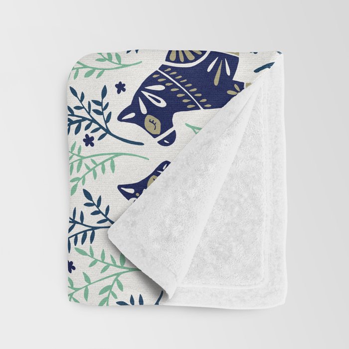 Swedish Dala Horse - Navy & Mint Palette Throw Blanket Gallery Image 3