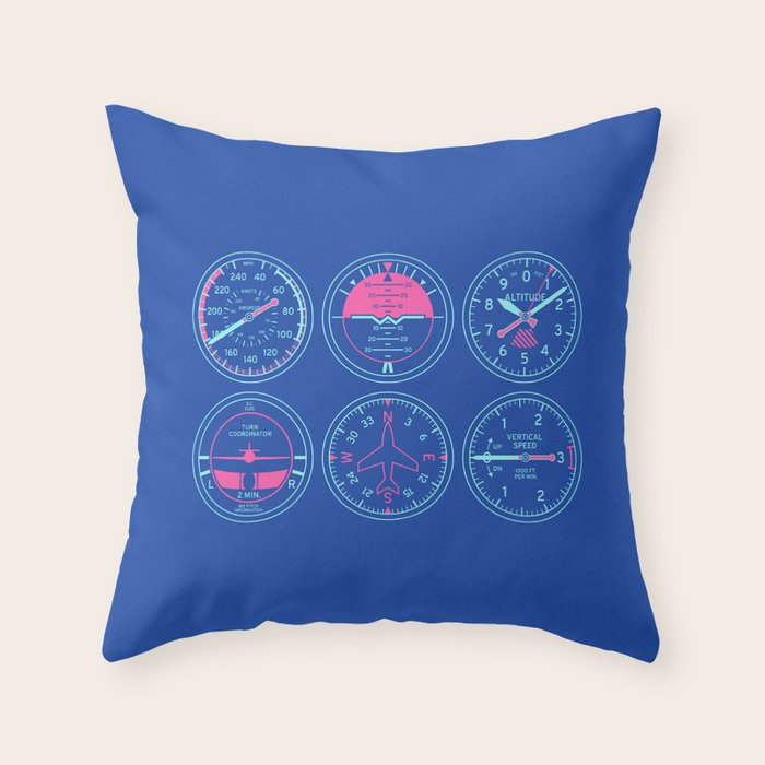 Aircraft Flight Instruments - 6 Pack Blue Throw Pillow Gallery Image 6