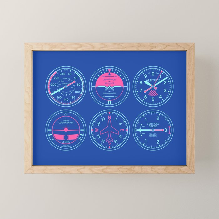 Aircraft Flight Instruments - 6 Pack Blue Mini Art Print Gallery Image 1