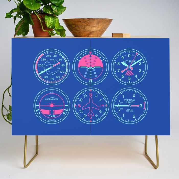 Aircraft Flight Instruments - 6 Pack Blue Credenza Gallery Image 1