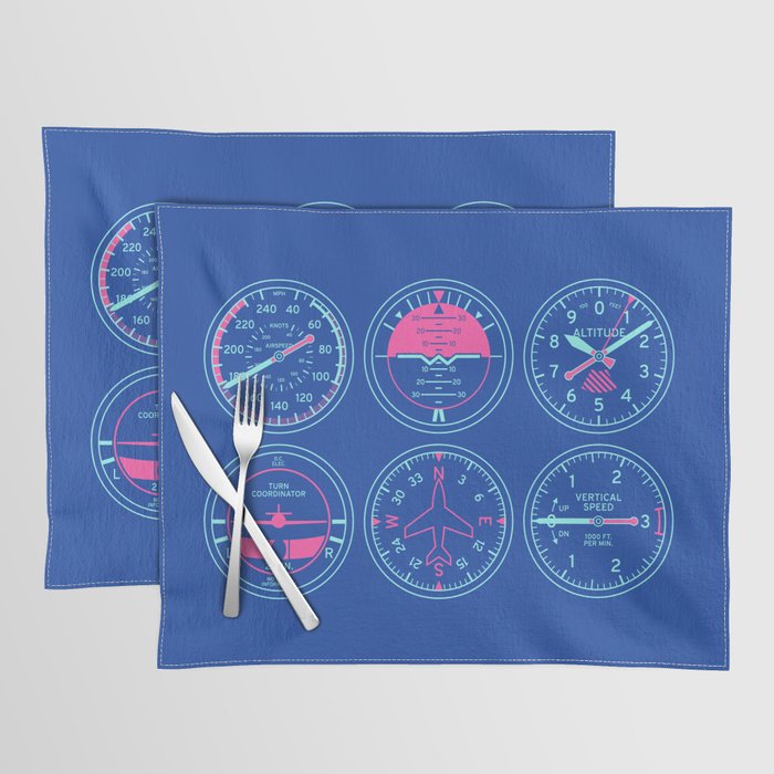 Aircraft Flight Instruments - 6 Pack Blue Placemat Gallery Image 1