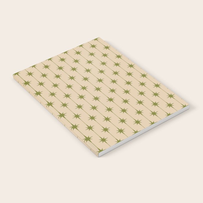 Mid Century Modern Stars and Dots Pattern in Mid Mod Olive Green and Beige Notebook Gallery Image 1