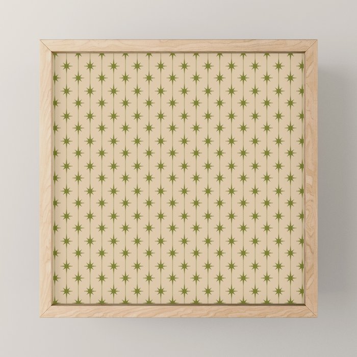 Mid Century Modern Stars and Dots Pattern in Mid Mod Olive Green and Beige Mini Art Print Gallery Image 1