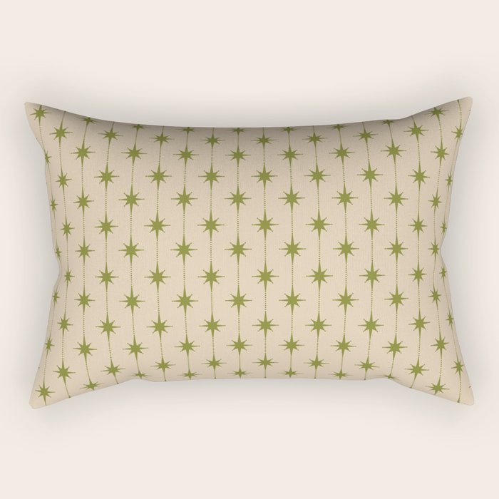 Mid Century Modern Stars and Dots Pattern in Mid Mod Olive Green and Beige Rectangular Pillow Gallery Image 1