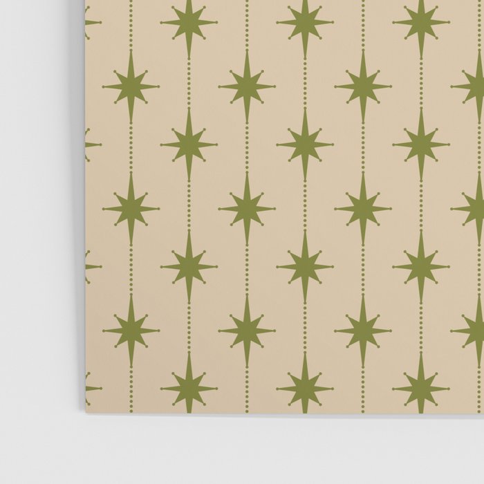 Mid Century Modern Stars and Dots Pattern in Mid Mod Olive Green and Beige Poster Gallery Image 3