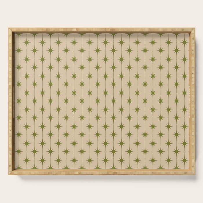 Mid Century Modern Stars and Dots Pattern in Mid Mod Olive Green and Beige Serving Tray Gallery Image 1