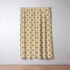 Mid Century Modern Stars and Dots Pattern in Mid Mod Olive Green and Beige Window Curtain Gallery Image 3