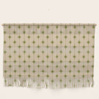 Mid Century Modern Stars and Dots Pattern in Mid Mod Olive Green and Beige Wall Hanging Gallery Image 1