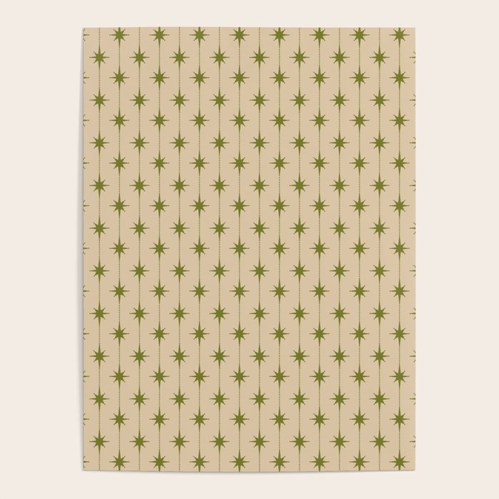 Mid Century Modern Stars and Dots Pattern in Mid Mod Olive Green and Beige Poster Gallery Image 4
