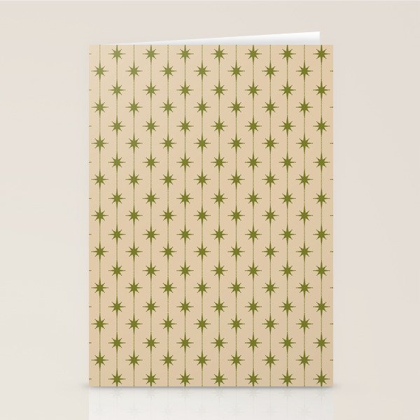 Mid Century Modern Stars and Dots Pattern in Mid Mod Olive Green and Beige Stationery Card Gallery Image 1