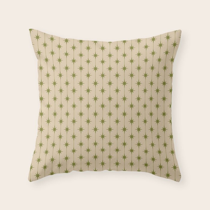 Mid Century Modern Stars and Dots Pattern in Mid Mod Olive Green and Beige Throw Pillow Gallery Image 6