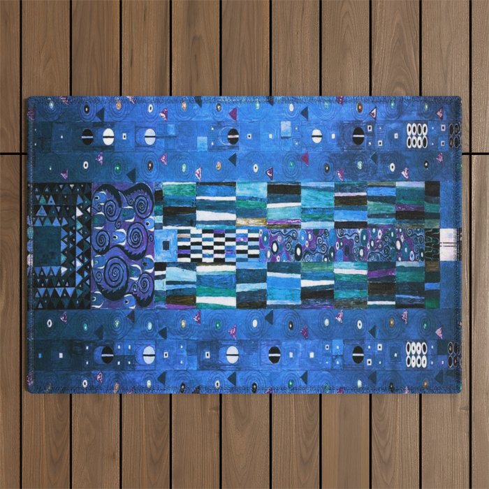 Gustav Klimt Stoclet Frieze, Blue Outdoor Rug Gallery Image 1