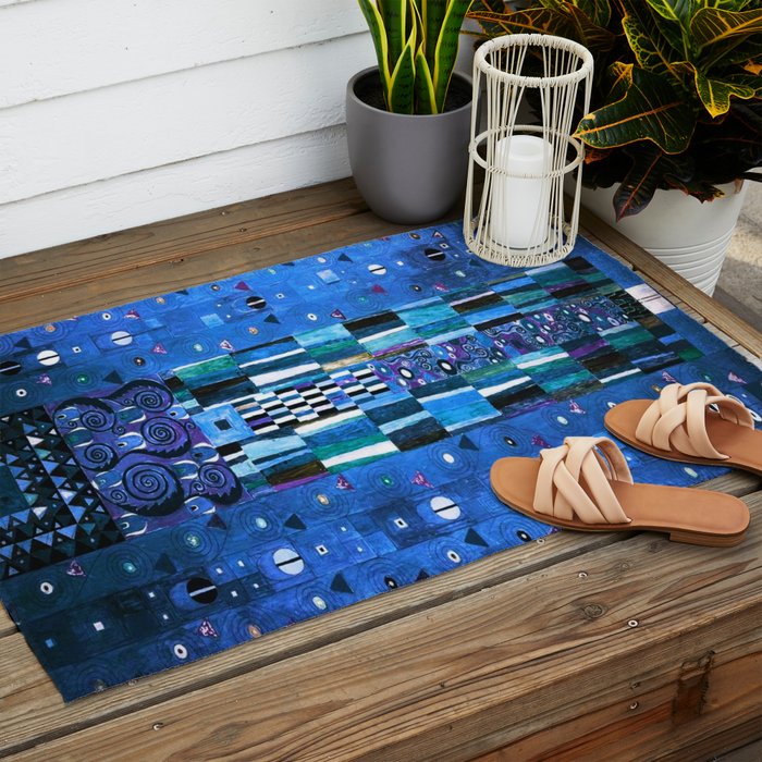 Gustav Klimt Stoclet Frieze, Blue Outdoor Rug Gallery Image 2