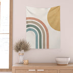 Mid Century Colorful Sun and Rainbow Wall Tapestry Gallery Image 2