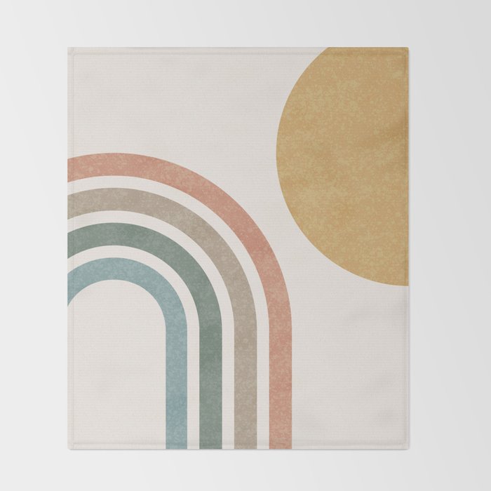 Mid Century Colorful Sun and Rainbow Throw Blanket Gallery Image 2