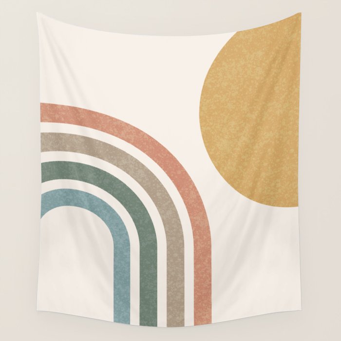 Mid Century Colorful Sun and Rainbow Wall Tapestry Gallery Image 1
