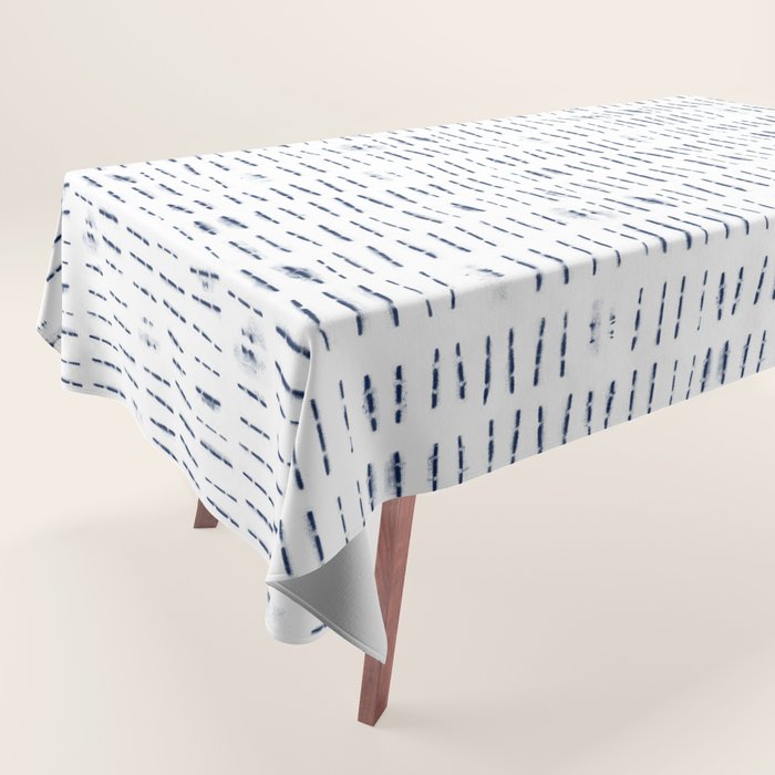 Blue indigo stripes over white shibori tie dye pattern Tablecloth Gallery Image 1