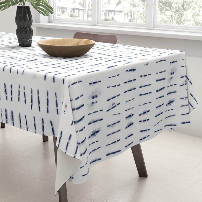 Blue indigo stripes over white shibori tie dye pattern Tablecloth Gallery Image 3