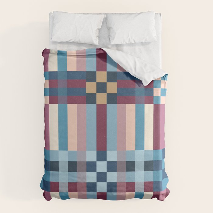 Woven Checks and Stripes Blue Burgundy Duvet Cover Gallery Image 6
