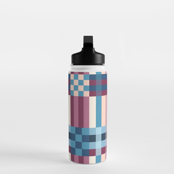 Woven Checks and Stripes Blue Burgundy Water Bottle Gallery Image 3