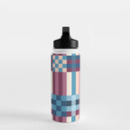 Woven Checks and Stripes Blue Burgundy Water Bottle Gallery Image 3