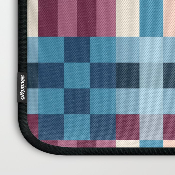 Woven Checks and Stripes Blue Burgundy Laptop Sleeve Gallery Image 3
