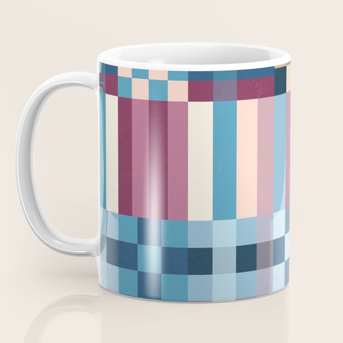 Woven Checks and Stripes Blue Burgundy Coffee Mug Gallery Image 3