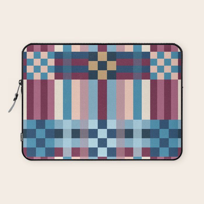 Woven Checks and Stripes Blue Burgundy Laptop Sleeve Gallery Image 1