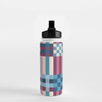 Woven Checks and Stripes Blue Burgundy Water Bottle Gallery Image 2