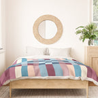 Woven Checks and Stripes Blue Burgundy Duvet Cover Gallery Image 3