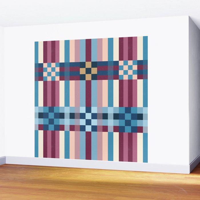 Woven Checks and Stripes Blue Burgundy Wall Mural Gallery Image 2