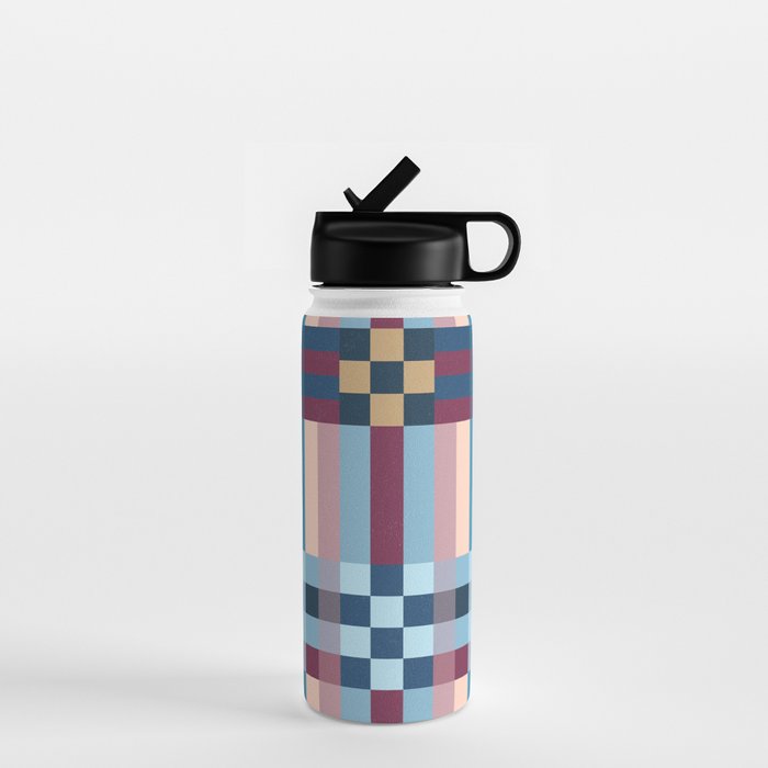 Woven Checks and Stripes Blue Burgundy Water Bottle Gallery Image 1