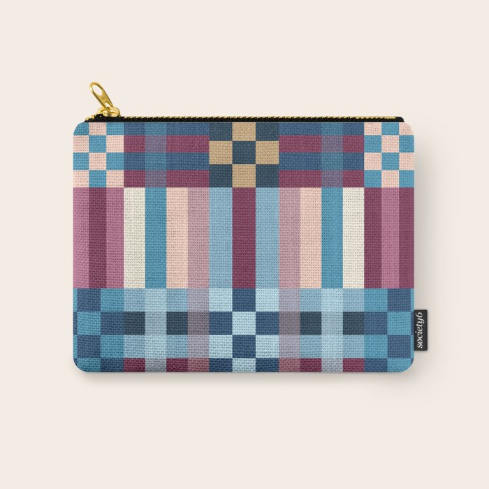 Woven Checks and Stripes Blue Burgundy Carry All Pouch Gallery Image 1
