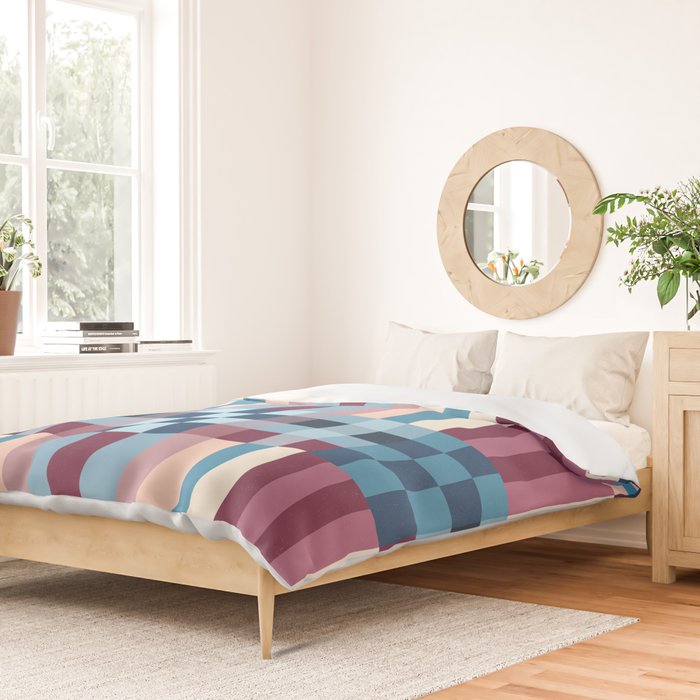 Woven Checks and Stripes Blue Burgundy Duvet Cover Gallery Image 2