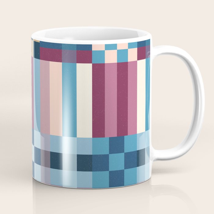 Woven Checks and Stripes Blue Burgundy Coffee Mug Gallery Image 1