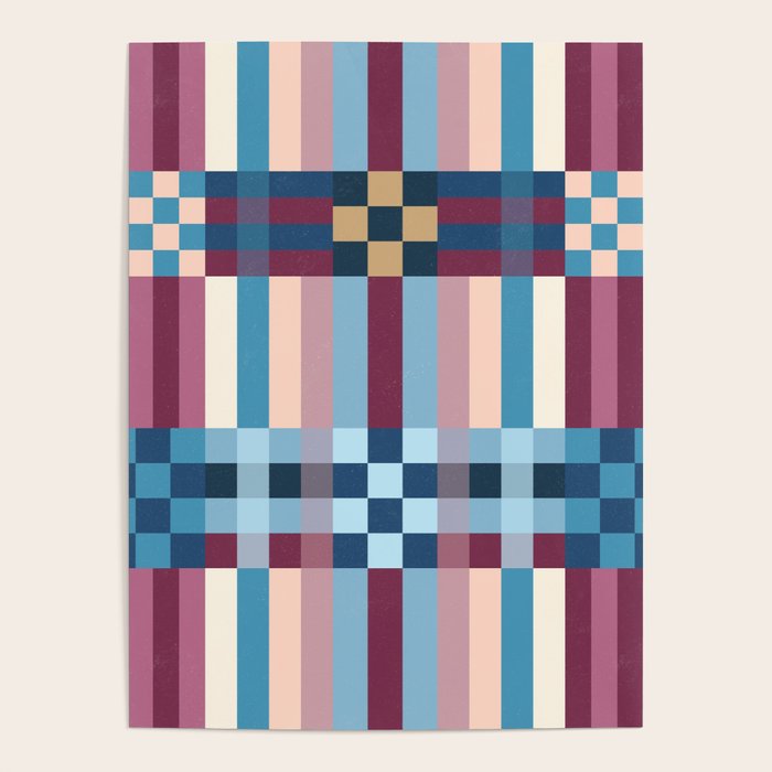 Woven Checks and Stripes Blue Burgundy Poster Gallery Image 4