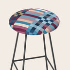 Woven Checks and Stripes Blue Burgundy Stool Gallery Image 2