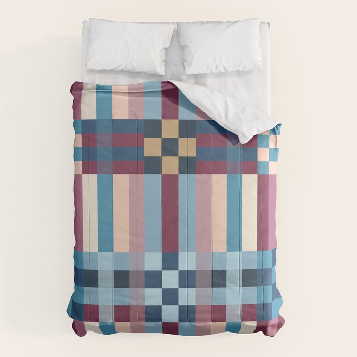 Woven Checks and Stripes Blue Burgundy Comforter Gallery Image 6