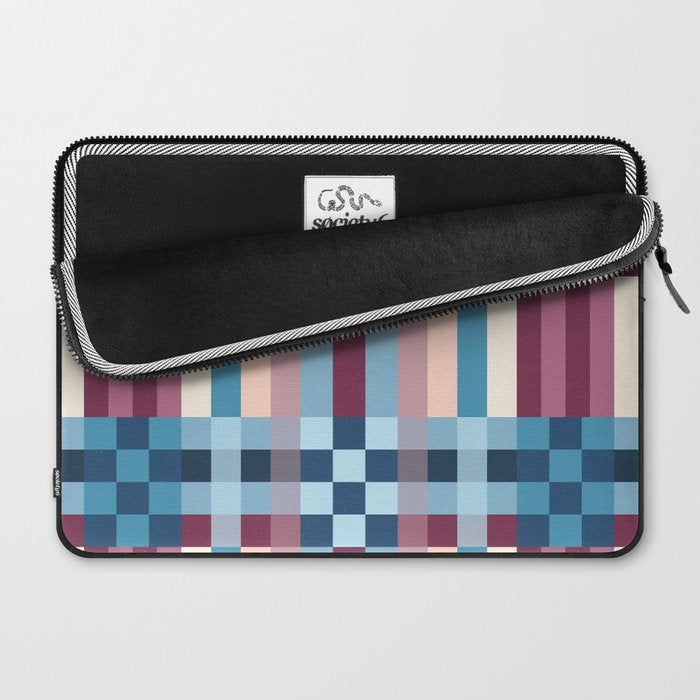 Woven Checks and Stripes Blue Burgundy Laptop Sleeve Gallery Image 2