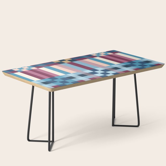 Woven Checks and Stripes Blue Burgundy Coffee Table Gallery Image 1