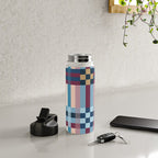 Woven Checks and Stripes Blue Burgundy Water Bottle Gallery Image 4