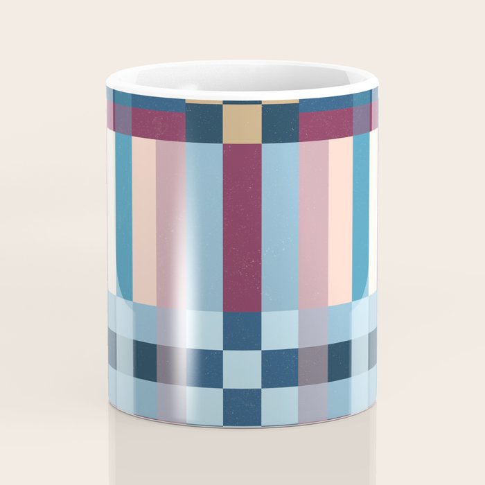 Woven Checks and Stripes Blue Burgundy Coffee Mug Gallery Image 4
