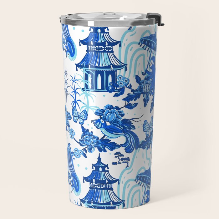 Chinoiserie Monkey Umbrella Pagodas Travel Mug Gallery Image 2