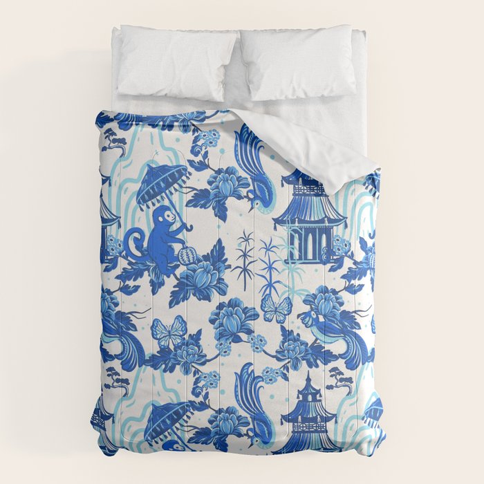 Chinoiserie Monkey Umbrella Pagodas Comforter Gallery Image 6