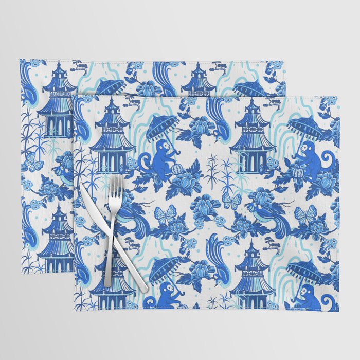 Chinoiserie Monkey Umbrella Pagodas Placemat Gallery Image 1