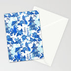Chinoiserie Monkey Umbrella Pagodas Stationery Card Gallery Image 2