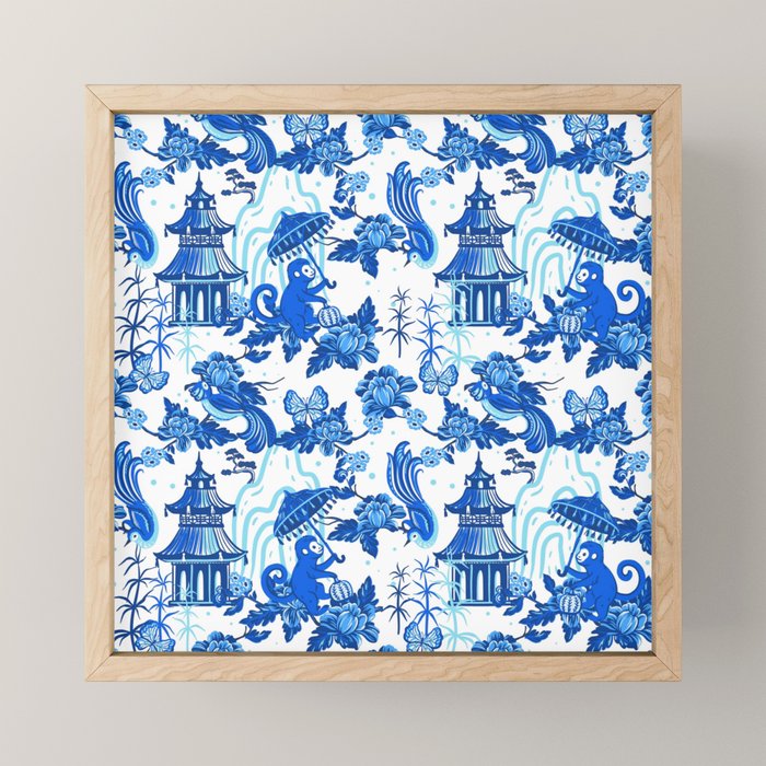 Chinoiserie Monkey Umbrella Pagodas Mini Art Print Gallery Image 1