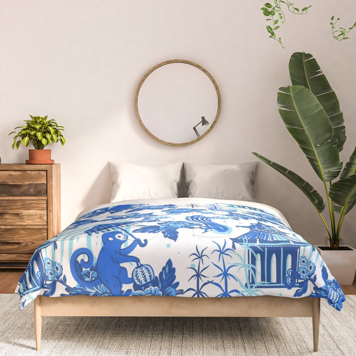 Chinoiserie Monkey Umbrella Pagodas Comforter Gallery Image 3