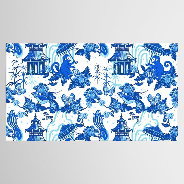Chinoiserie Monkey Umbrella Pagodas Tablecloth Gallery Image 2