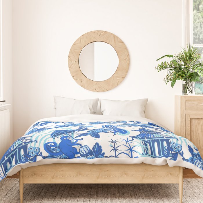Chinoiserie Monkey Umbrella Pagodas Duvet Cover Gallery Image 3